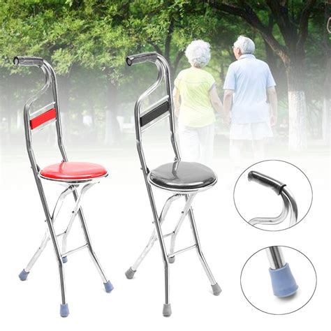 Stainless Steel Portable Folding Walking Stick Chair Seat Stool Travel Cane | Walking stick with ...