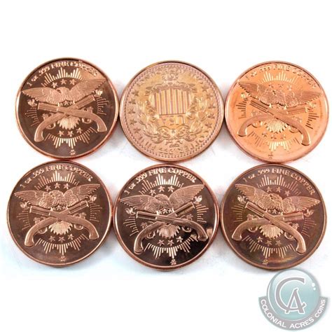 Estate Lot 6x 1oz .999 Fine Copper Coins. You will receive 6 different ...