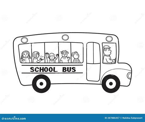 School Bus with Group of School Children. Isolated on White Background Stock Image - Image of ...