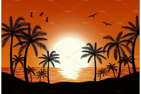 Silhouette palm tree on beach – MasterBundles