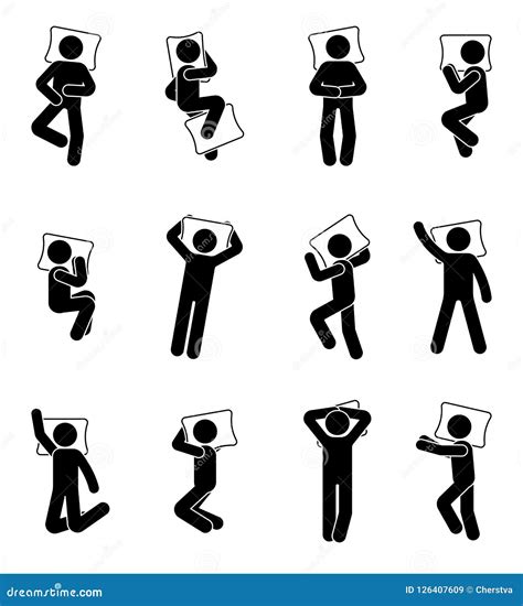 Stick Figure Man Sleeping Icon Set. Deferent Positions Single Male in Bed Pictogram. Stock ...