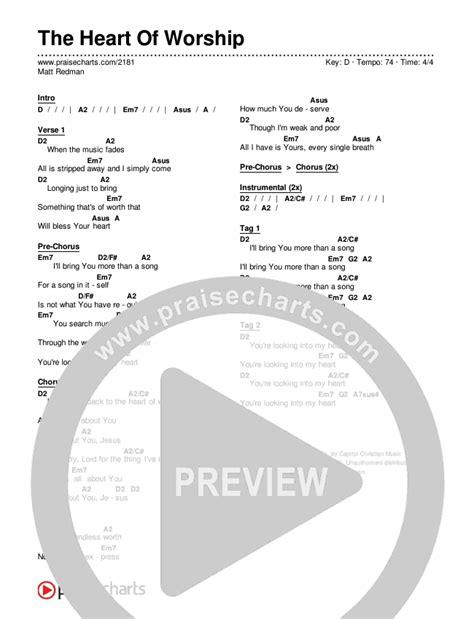 The Heart Of Worship Chords PDF (Matt Redman) - PraiseCharts