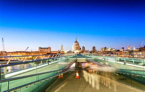 Millennium Bridge, London at Night Editorial Image - Image of cathedral ...