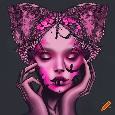 Black and pink witch with butterfly on Craiyon