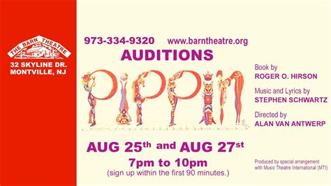 Auditions: Pippin at The Barn Theatre, 32 Skyline Dr (PO Box 102), Montville, NJ, United States ...