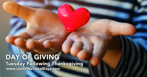 NATIONAL DAY OF GIVING - List Of National Days