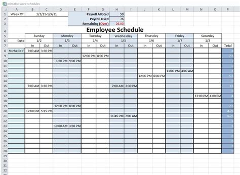 Excel Work Schedule Template Free | Free Template Ideas