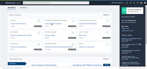 First code and cli free steps with Oracle Database 21c in Oracle Cloud