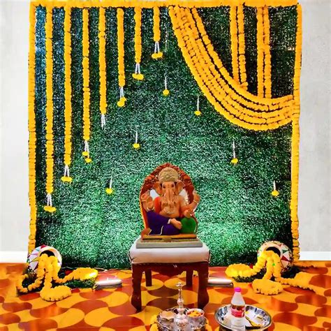 Ganpati Green Backdrop Setup Decor | Ganesh Chaturthi Decoration in ...