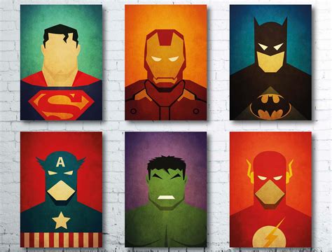 Superheroes Posters Set Vintage Movie Prints Superhero - Etsy