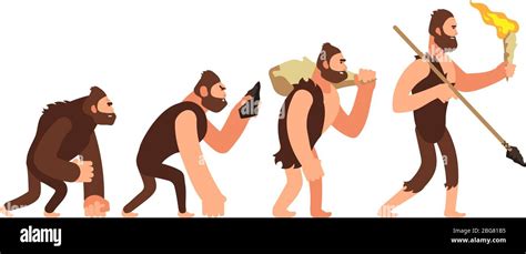 Theory of human evolution. Man development stages. Anthropology vector illustration. Evolution ...