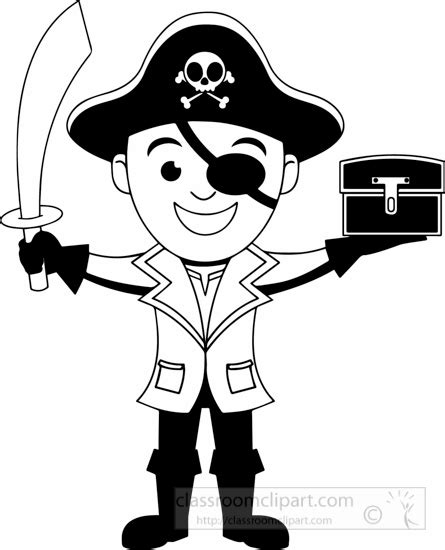 History Black and White Outline Clipart - black-white-one-eyed-pirate-with-tresure-and-sword ...