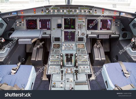 Airbus A320 NEO cockpit. Modern aircraft. Airplane cockpit. Aircraft ...