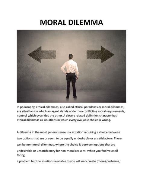 Moral Dilemma - MORAL DILEMMA In philosophy, ethical dilemmas, also called ethical paradoxes or ...