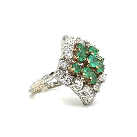 1950s Vintage Emerald and Diamond White Gold Cocktail Ring For Sale at 1stDibs | vintage emerald ...