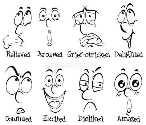 Facial Expressions with Words Stock Vector - Illustration of delighted ...