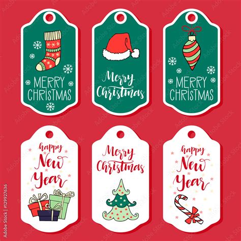 Christmas and New Year greeting card collection with hand drawn Stock Vector | Adobe Stock