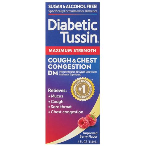 Diabetic Tussin DM Maximum Strength Cough Suppressant & Expectorant ...