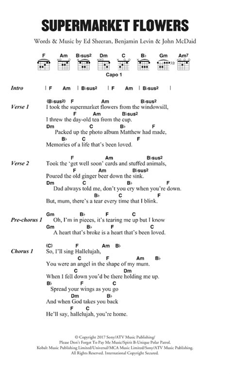 Ed Sheeran "Supermarket Flowers" Sheet Music & Chords | Download 4-Page Printable PDF Piano ...