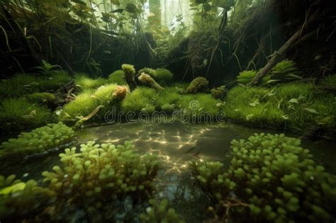 Close-up of Freshwater Habitat and Ecosystem, with Reflections and ...