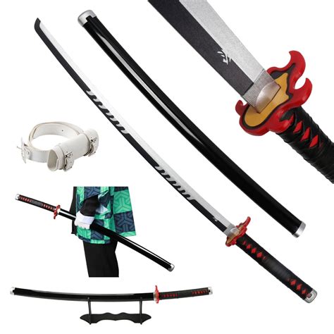 Elervino Bamboo Demon Slayer Sword Cosplay with Belt Holder, 41 inches, Tanjiro Kagura Swords ...