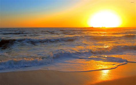 Golden sunset over the waves wallpaper - Beach wallpapers - #43974