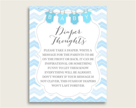 Chevron Baby Shower Diaper Thoughts Printable, Boy Blue White Late ...