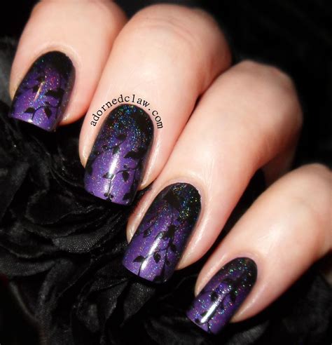 Purple Gradient with Bridal Nail BN05 | Black and purple nails, Purple ...