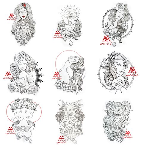 tattoo outlines 9 pcs pack part 3 free download by MWeiss-Art on DeviantArt