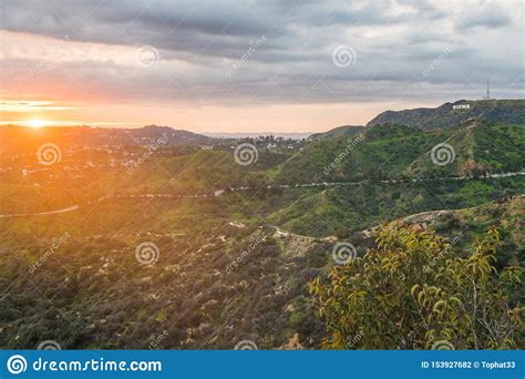 Beautiful Sunset Over Los Angeles and Hollywood Hills Editorial ...