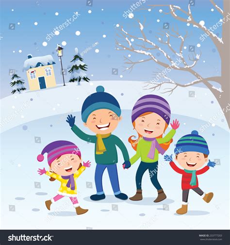 Winter Fun Happy Family Winter Vacation Stock Vector (Royalty Free ...