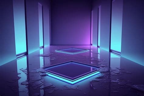 Premium AI Image | ultraviolet light room in neon 80's retro style empty space with reflective ...