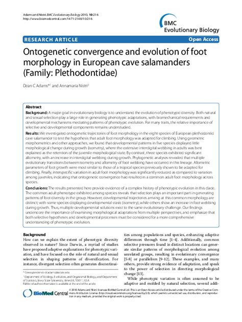 (PDF) Ontogenetic convergence and evolution of foot morphology in European cave salamanders ...