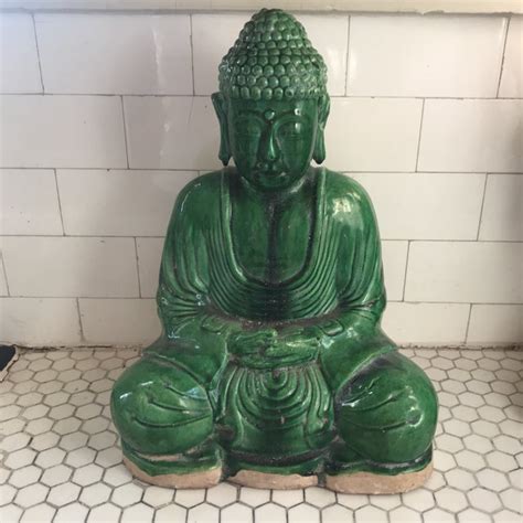 Chinese Jade Green Majolica Glaze Terracotta Seated Buddha Statue ...