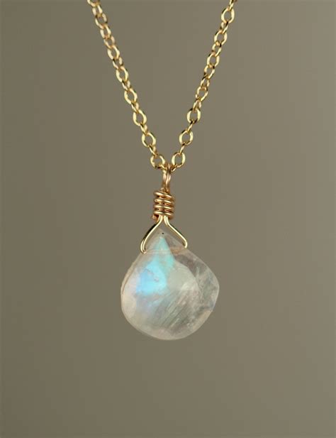 Moonstone necklace, rainbow moonstone necklace, dainty crystal necklace, a tiny teardrop ...