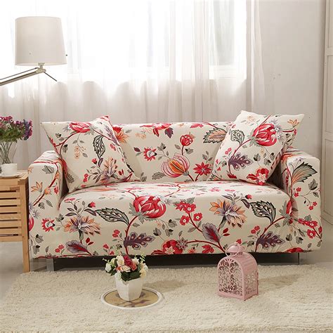 2018 Bohemian Flowers Beige Print Sofa Cover Slipcover Stretch Elastic Spandex/Polyester Chair ...