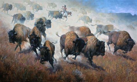 1920x1080px, 1080P free download | Bisons, art, jack sorenson, bison, herd, painting, running ...