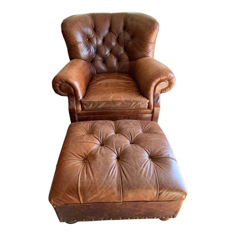 Restoration Hardware Classic Leather Club Chair and Ottoman - a Pair ...