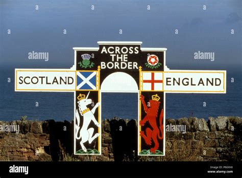 Border sign marking the border between England and Scotland, East Coast Main Line. C1993 Stock ...