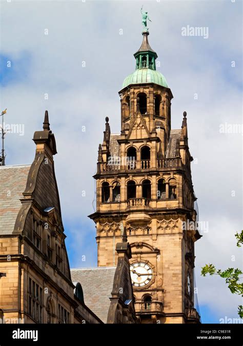 The Clock Tower of Sheffield Town Hall South Yorkshire England UK which houses the City Council ...