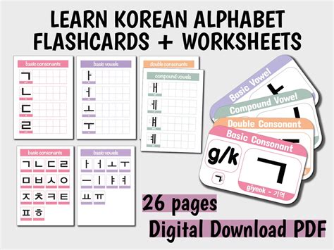 DIGITAL Korean Alphabet Flashcards, Learn Korean/hangul Flashcards ...