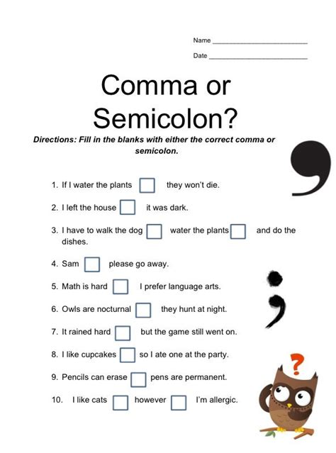 Colon And Semicolon Worksheets With Answers