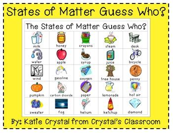 "States of Matter Guess Who?" Games Pack by Katie Crystal | TpT