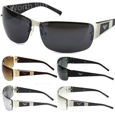 Mens Rectangular Fashion Sunglasses Wrap Around Retro Vintage 80s Designer Eagle | eBay