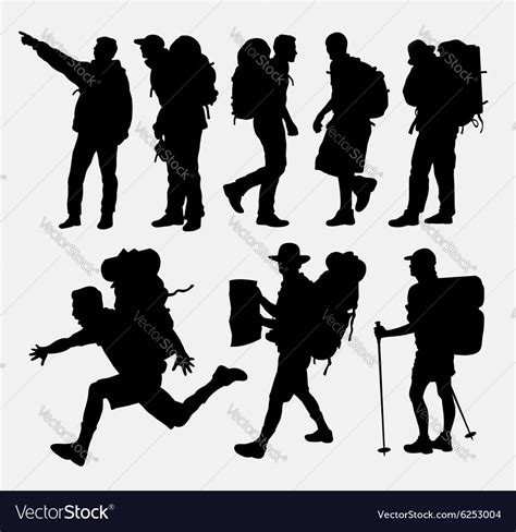 People hiking silhouettes Royalty Free Vector Image