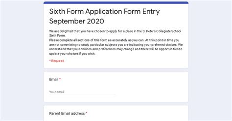 Sixth Form Application Form Entry September 2020