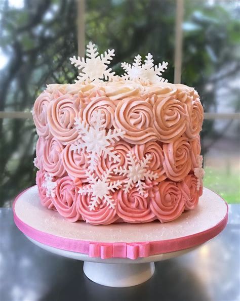 Pink Winter Wonderland Buttercream Rosettes Cake Pink ombré shades ...