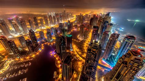 Dubai Buildings Night Lights Top View 5K Wallpapers | HD Wallpapers ...