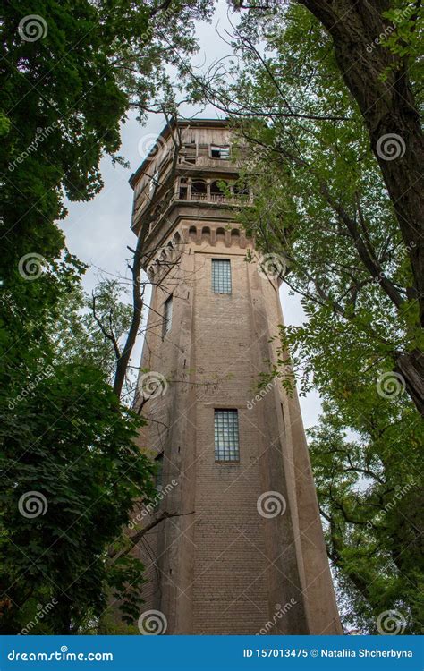 Abandoned Tower in Forest. Old Wooden and Brick Building. Vintage Architecture. Desolation ...