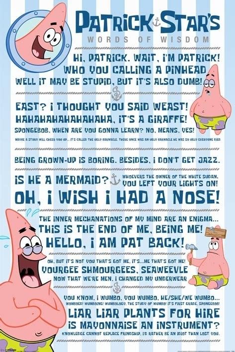 SPONGEBOB SQUAREPANTS – patrick quotes Poster | Sold at Europosters